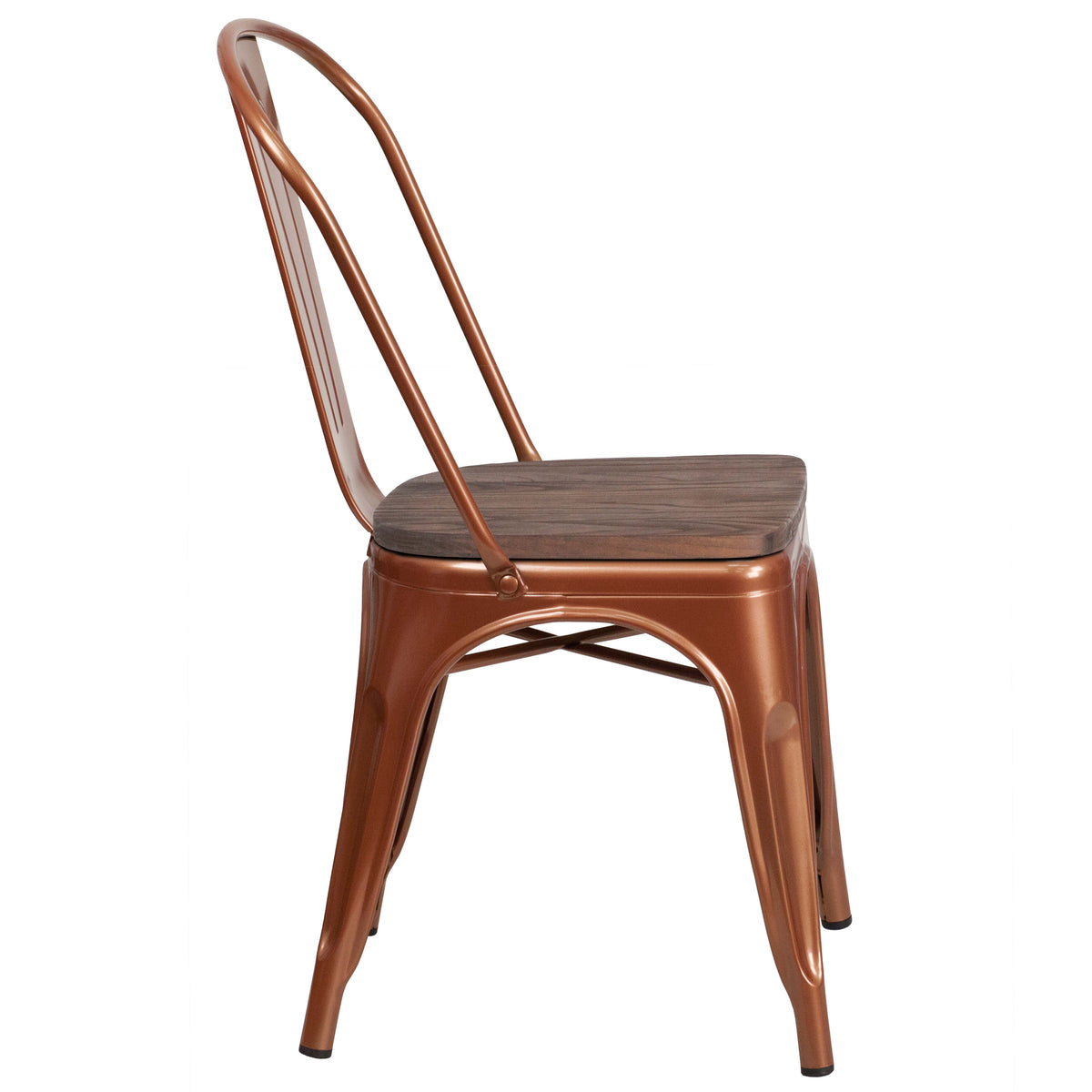 Copper |#| Copper Metal Stackable Chair with Wood Seat - Kitchen Furniture - Café Chair