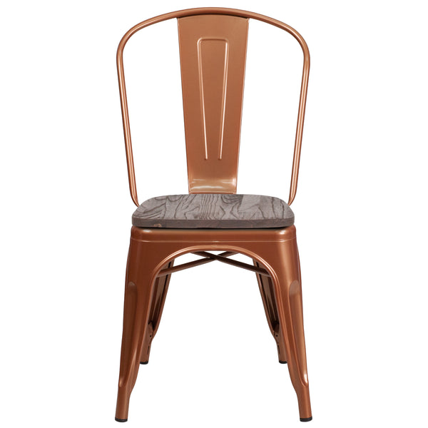 Copper |#| Copper Metal Stackable Chair with Wood Seat - Kitchen Furniture - Café Chair