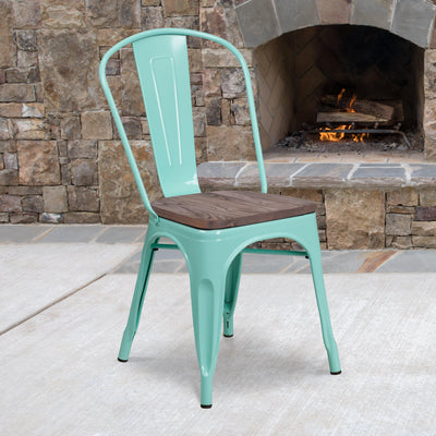 Metal Stackable Chair with Wood Seat - View 2