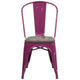 Purple |#| Purple Metal Stackable Chair with Wood Seat - Kitchen Furniture - Café Chair