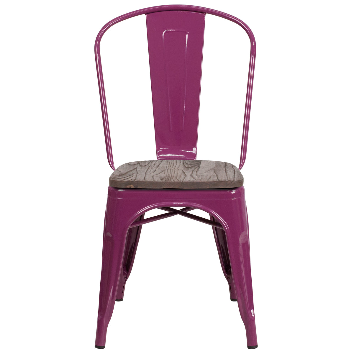 Purple |#| Purple Metal Stackable Chair with Wood Seat - Kitchen Furniture - Café Chair