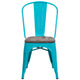 Crystal Teal-Blue |#| Crystal Teal-Blue Metal Stackable Chair with Wood Seat - Kitchen Furniture