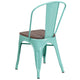 Mint Green |#| Mint Green Metal Stackable Chair with Wood Seat - Kitchen Furniture - Café Chair