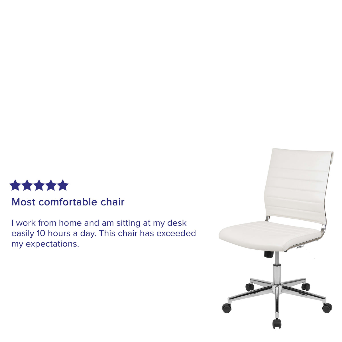 White |#| Mid-Back Armless White LeatherSoft Ribbed Executive Swivel Office Chair