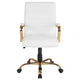 White LeatherSoft/Gold Frame |#| Mid-Back White LeatherSoft Executive Swivel Office Chair with Gold Frame/Arms