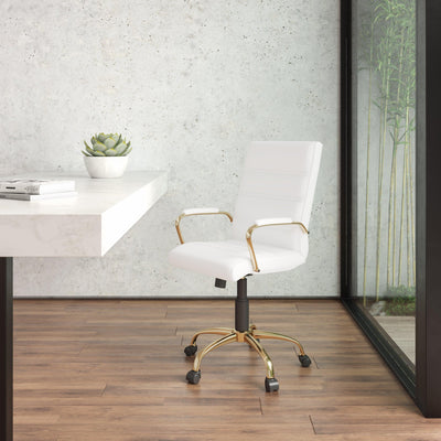 Mid-Back Executive Swivel Office Chair with Metal Frame and Arms - View 2