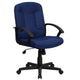 Navy |#| Mid-Back Navy Fabric Executive Swivel Office Chair with Nylon Arms