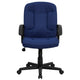 Navy |#| Mid-Back Navy Fabric Executive Swivel Office Chair with Nylon Arms