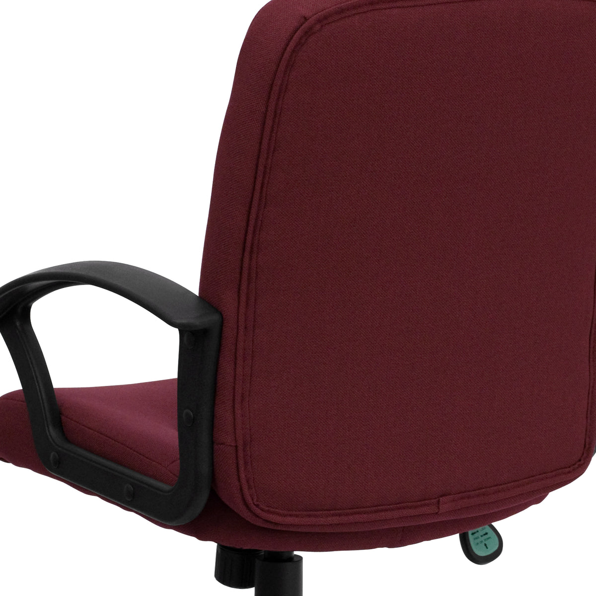 Burgundy |#| Mid-Back Burgundy Fabric Executive Swivel Office Chair with Nylon Arms