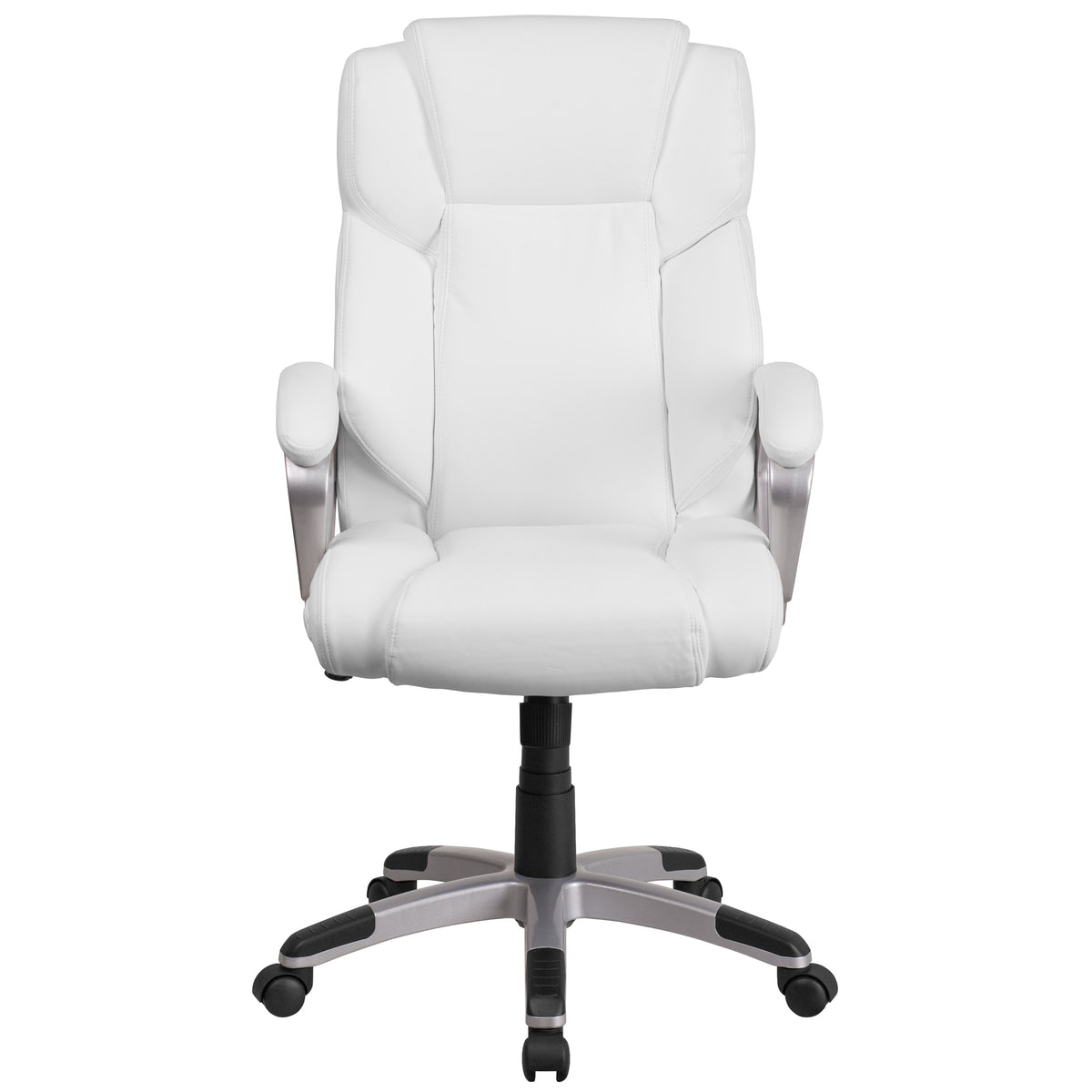 White |#| Mid-Back White LeatherSoft Executive Swivel Office Chair with Padded Arms