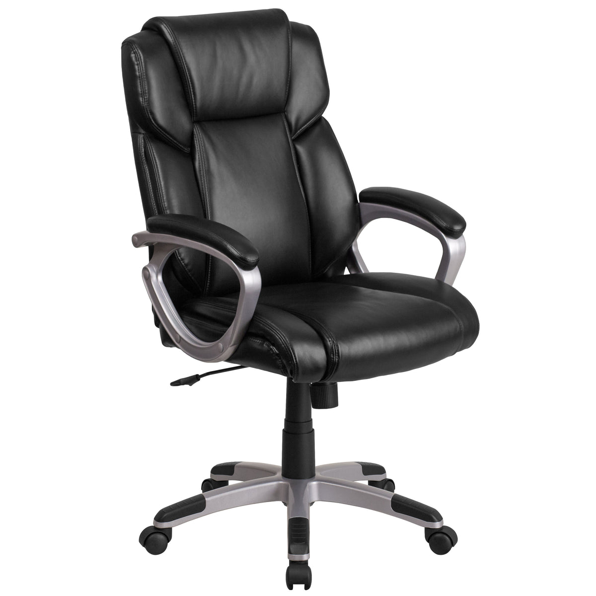 Black |#| Mid-Back Black LeatherSoft Executive Swivel Office Chair with Padded Arms