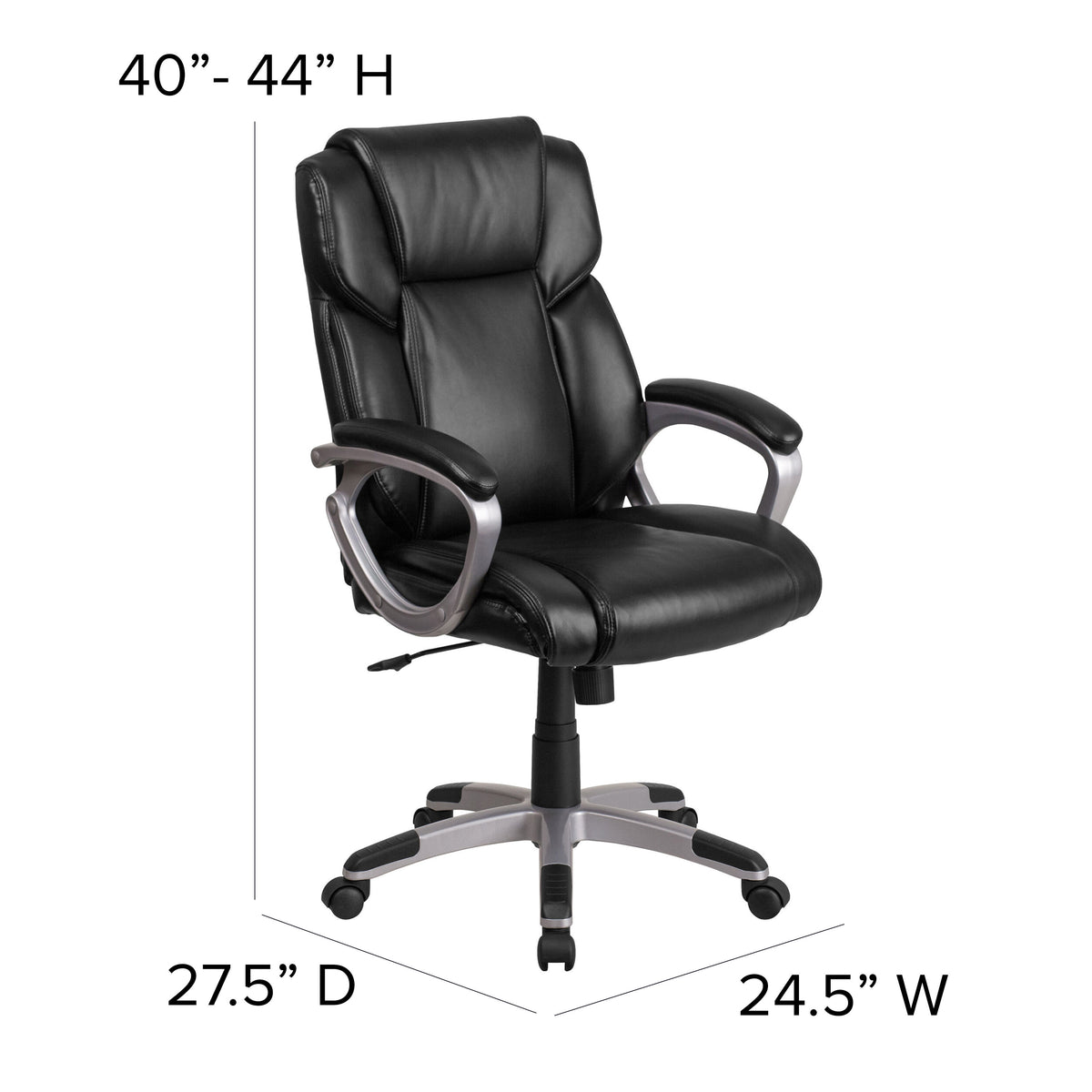 Black |#| Mid-Back Black LeatherSoft Executive Swivel Office Chair with Padded Arms