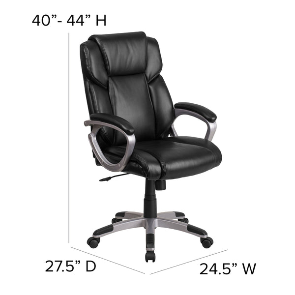 Black |#| Mid-Back Black LeatherSoft Executive Swivel Office Chair with Padded Arms