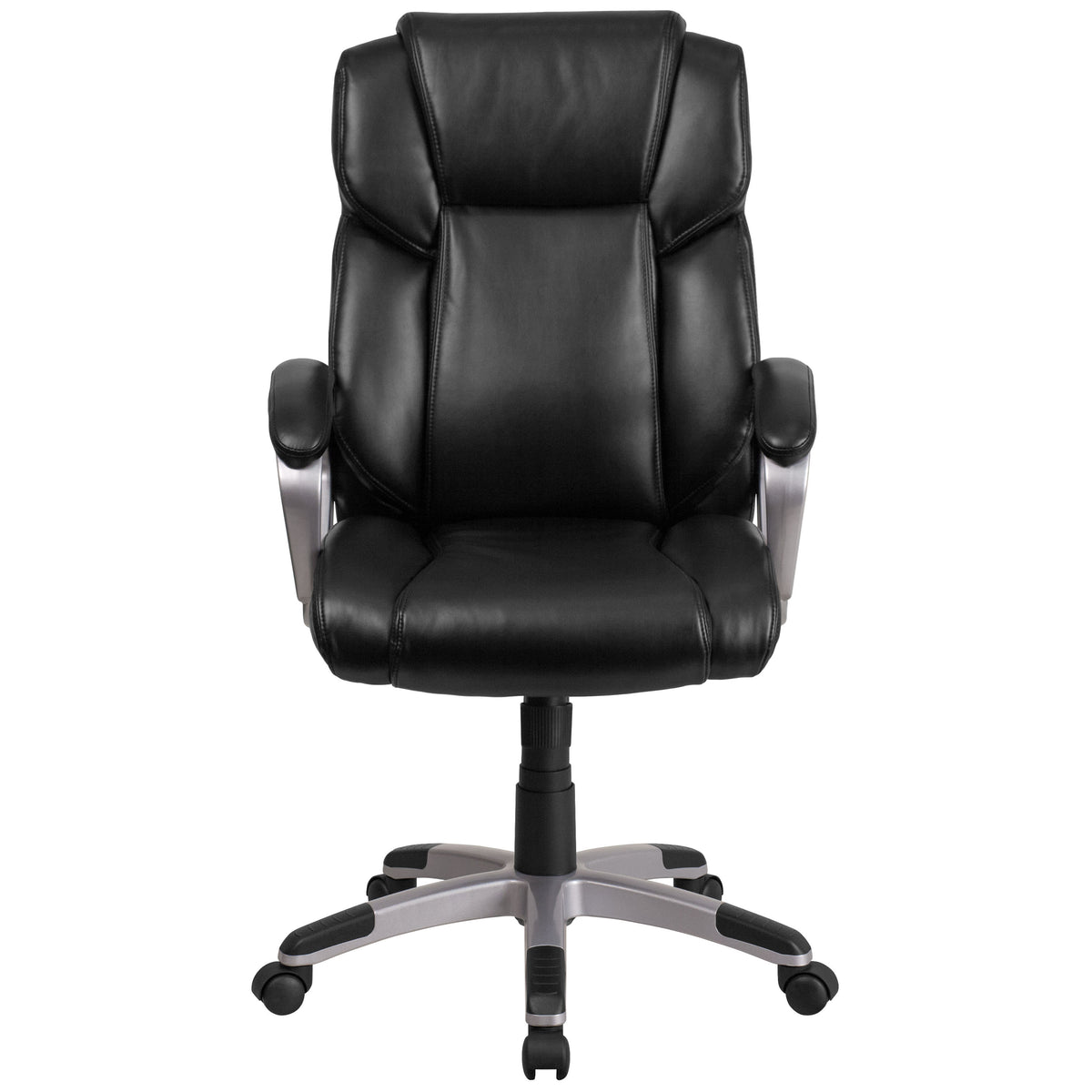 Black |#| Mid-Back Black LeatherSoft Executive Swivel Office Chair with Padded Arms