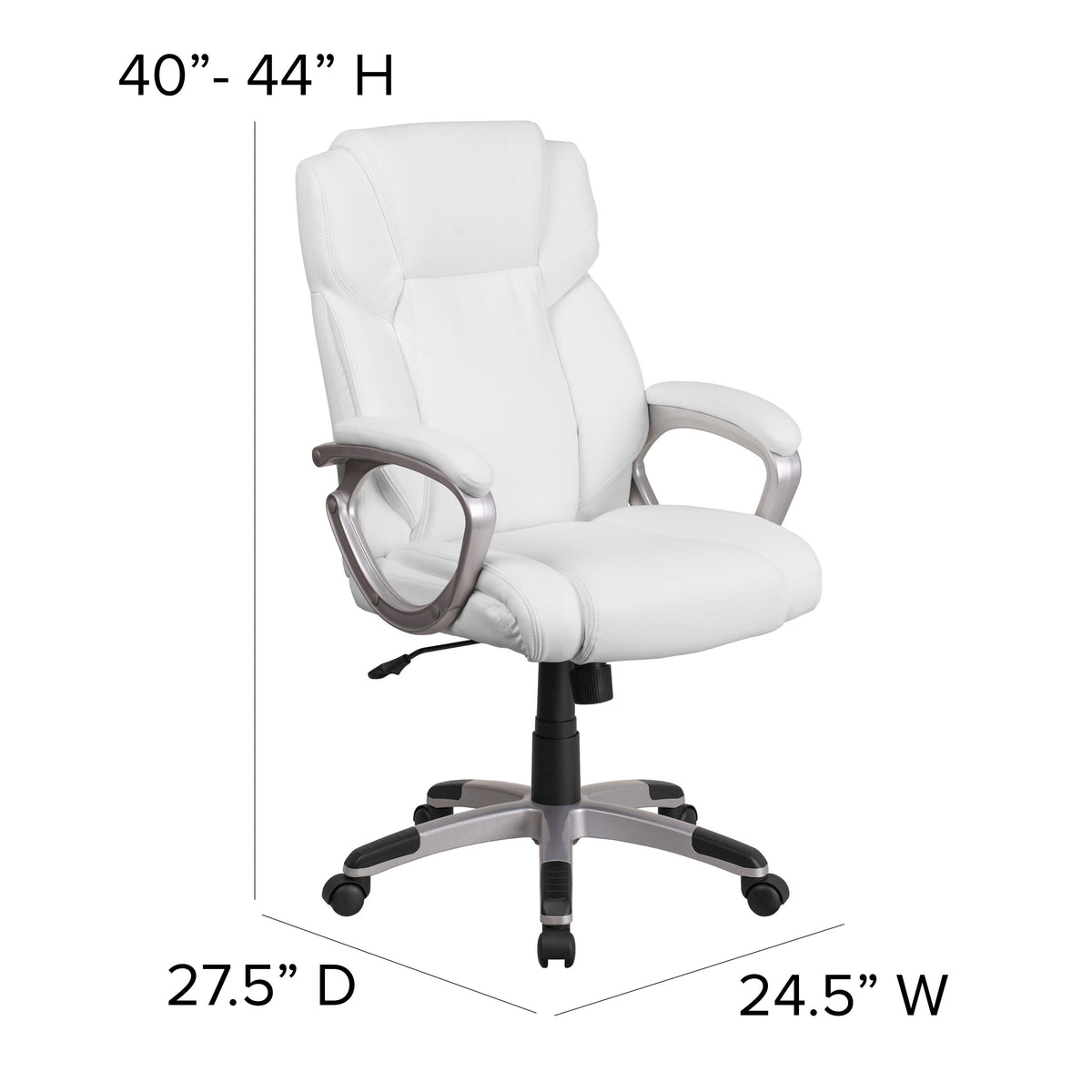 White |#| Mid-Back White LeatherSoft Executive Swivel Office Chair with Padded Arms