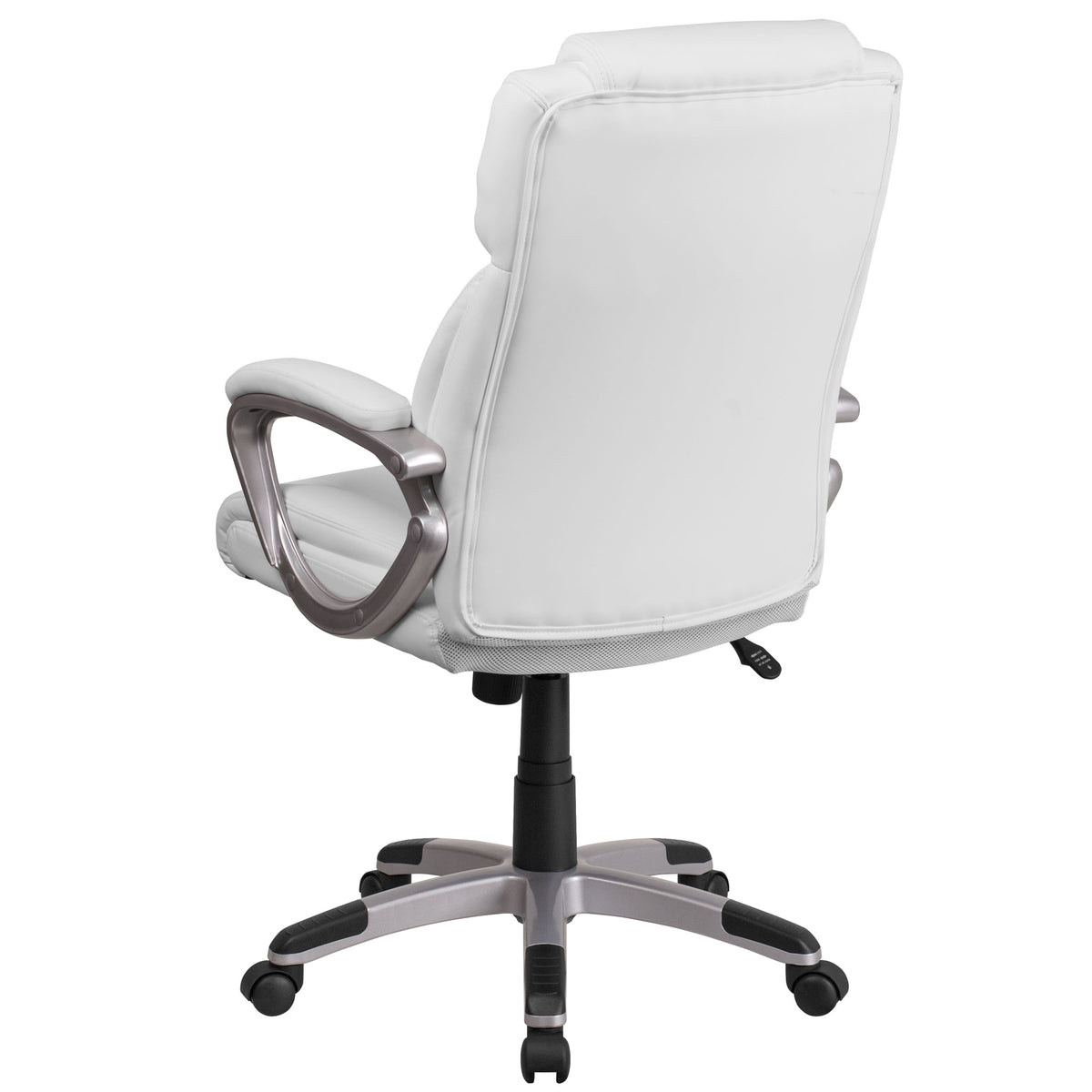 White |#| Mid-Back White LeatherSoft Executive Swivel Office Chair with Padded Arms