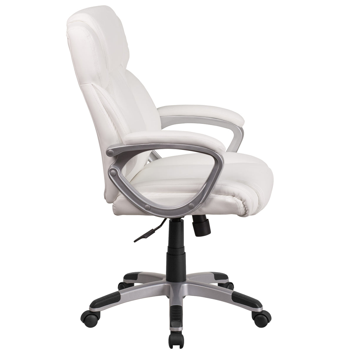 White |#| Mid-Back White LeatherSoft Executive Swivel Office Chair with Padded Arms