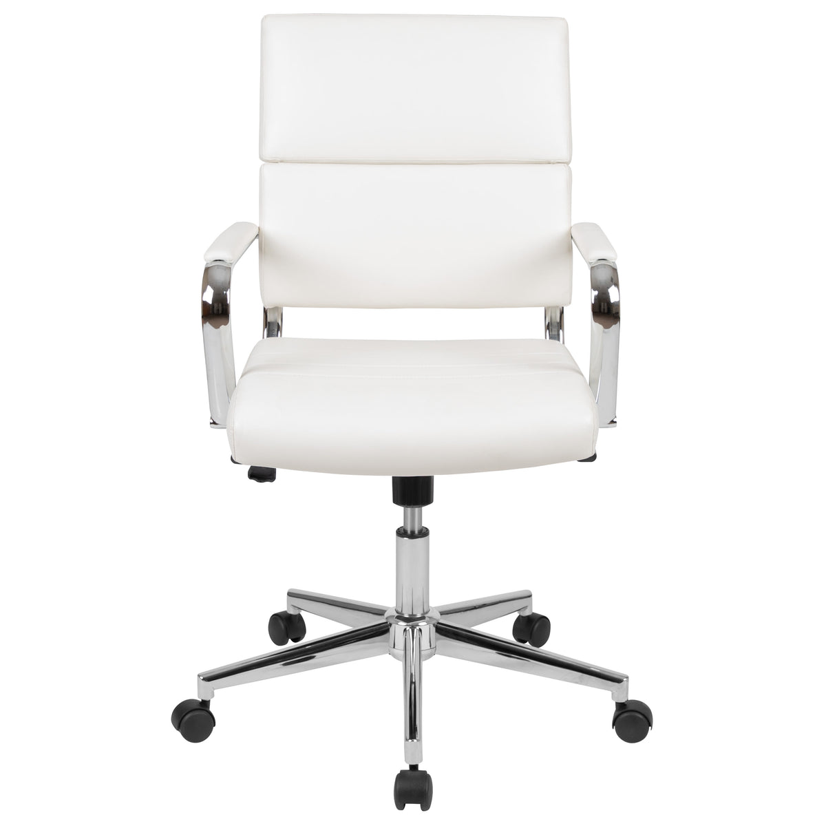 White |#| Mid-Back White LeatherSoft Contemporary Panel Executive Swivel Office Chair