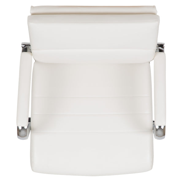 White |#| Mid-Back White LeatherSoft Contemporary Panel Executive Swivel Office Chair