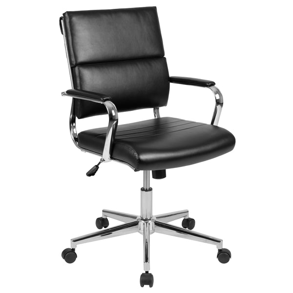 Black |#| Mid-Back Black LeatherSoft Contemporary Panel Executive Swivel Office Chair