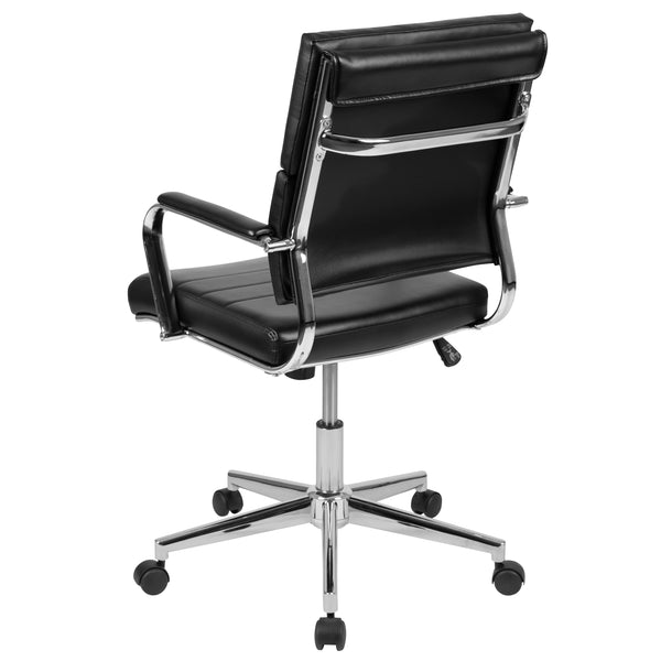 Black |#| Mid-Back Black LeatherSoft Contemporary Panel Executive Swivel Office Chair