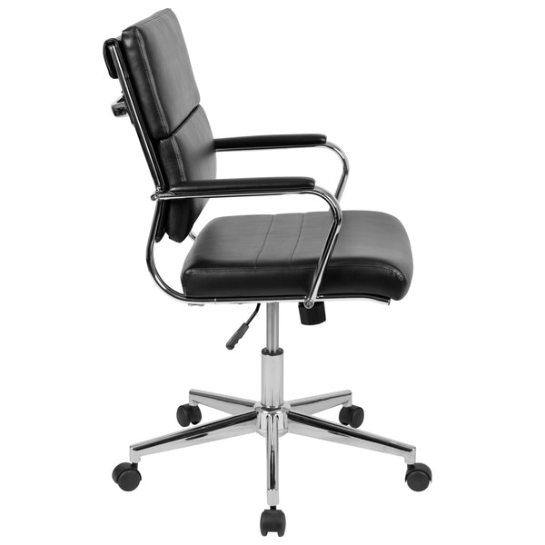 Black |#| Mid-Back Black LeatherSoft Contemporary Panel Executive Swivel Office Chair