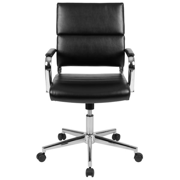 Black |#| Mid-Back Black LeatherSoft Contemporary Panel Executive Swivel Office Chair