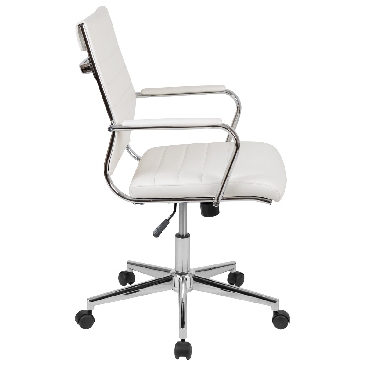 White |#| Mid-Back White LeatherSoft Ribbed Executive Swivel Office Chair - Desk Chair