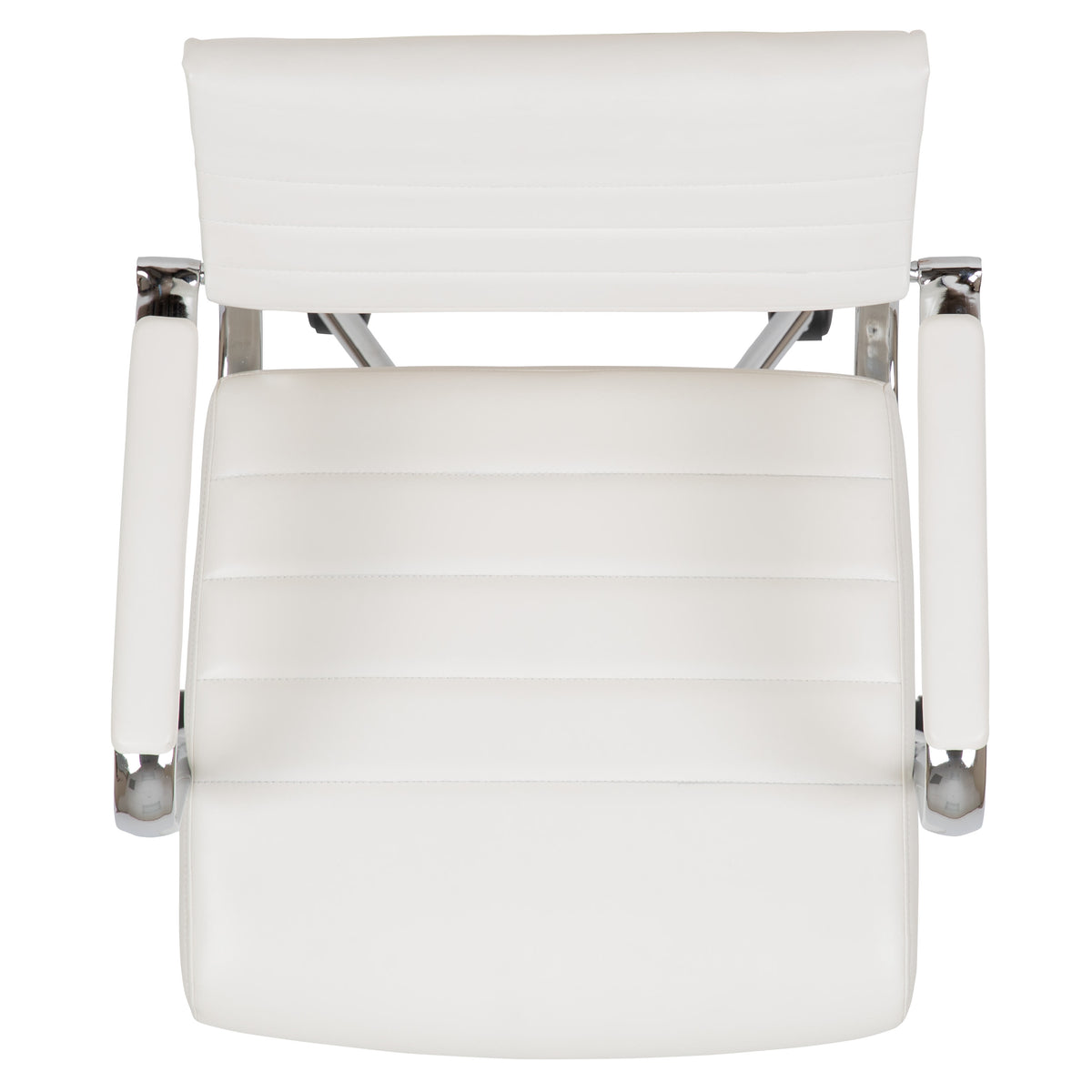 White |#| Mid-Back White LeatherSoft Ribbed Executive Swivel Office Chair - Desk Chair