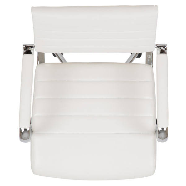 White |#| Mid-Back White LeatherSoft Ribbed Executive Swivel Office Chair - Desk Chair