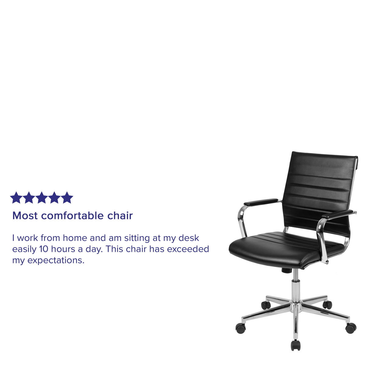 Black |#| Mid-Back Black LeatherSoft Ribbed Executive Swivel Office Chair - Desk Chair