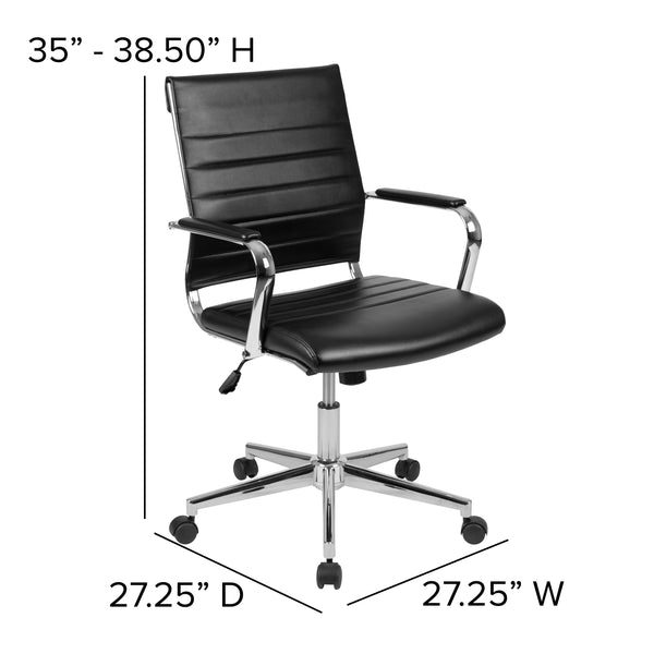 Black |#| Mid-Back Black LeatherSoft Ribbed Executive Swivel Office Chair - Desk Chair