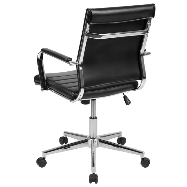 Black |#| Mid-Back Black LeatherSoft Ribbed Executive Swivel Office Chair - Desk Chair