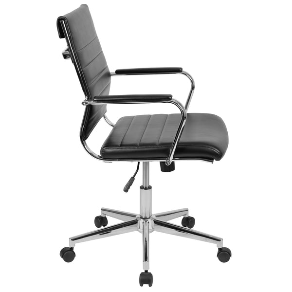 Black |#| Mid-Back Black LeatherSoft Ribbed Executive Swivel Office Chair - Desk Chair