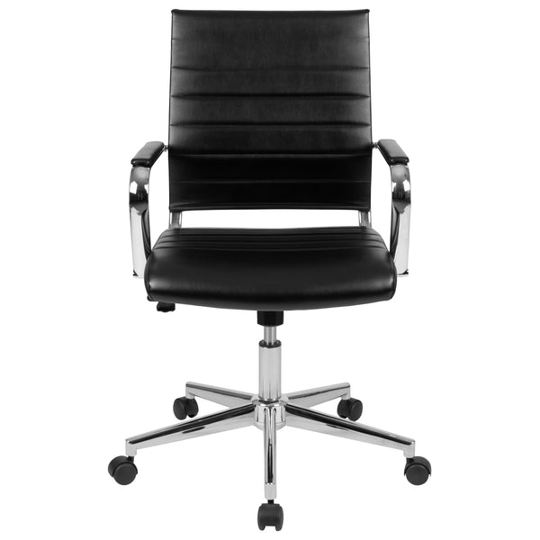 Black |#| Mid-Back Black LeatherSoft Ribbed Executive Swivel Office Chair - Desk Chair