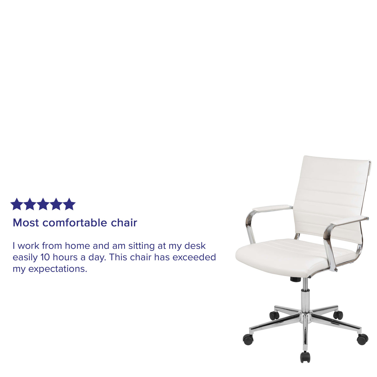 White |#| Mid-Back White LeatherSoft Ribbed Executive Swivel Office Chair - Desk Chair