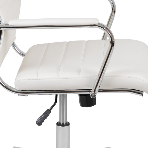 White |#| Mid-Back White LeatherSoft Ribbed Executive Swivel Office Chair - Desk Chair