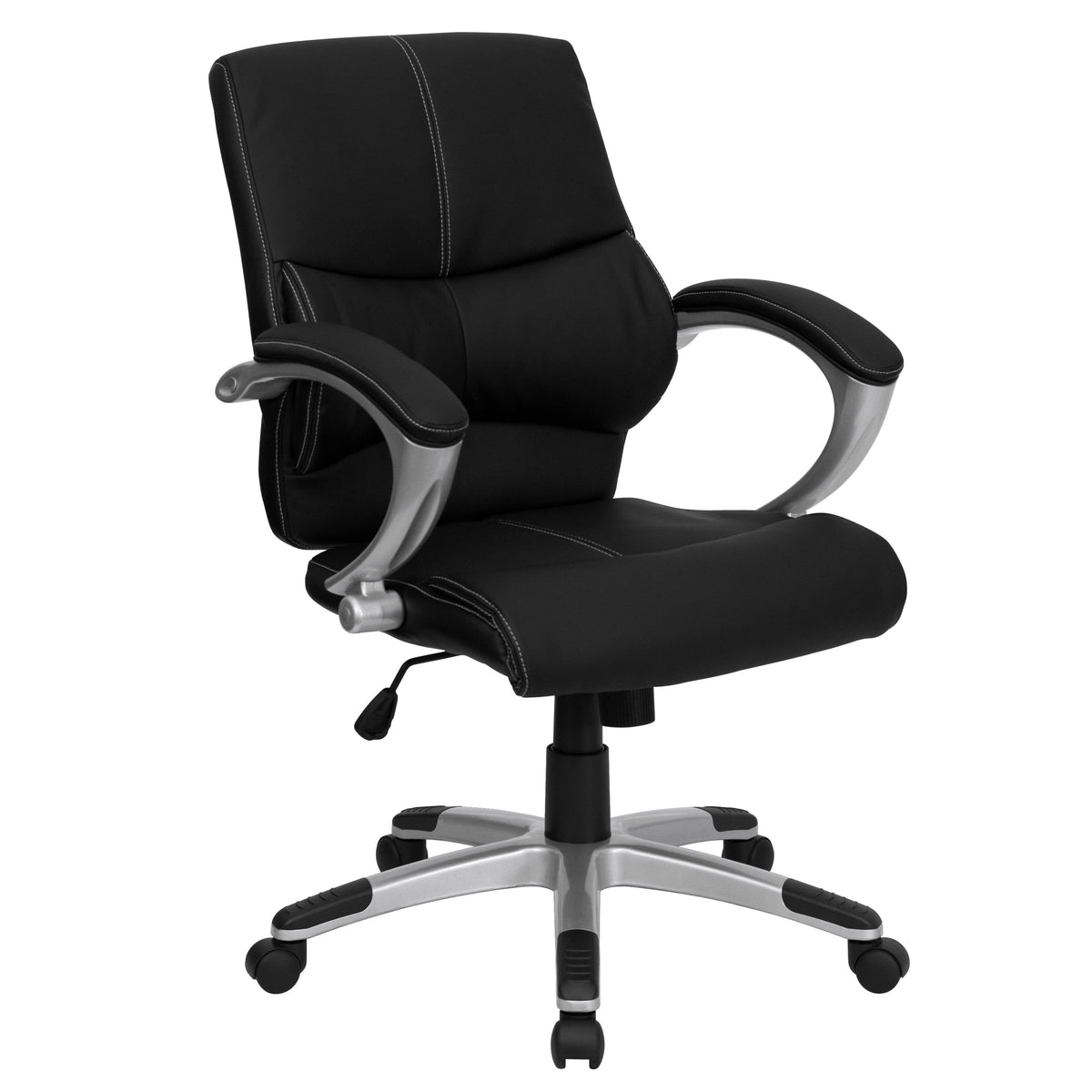 Mid-Back Black LeatherSoft Contemporary Swivel Manager's Office Chair with Arms