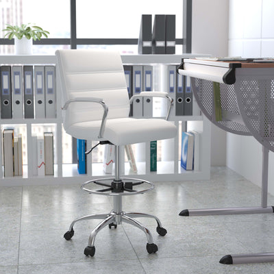 Mid-Back LeatherSoft Drafting Chair with Adjustable Foot Ring and Chrome Base - View 2