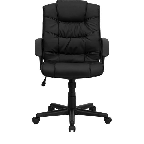 Mid-Back Black LeatherSoft Ripple &Accent Stitch Upholstered Swivel Office Chair