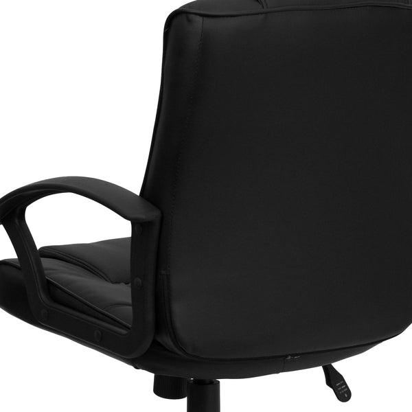 Mid-Back Black LeatherSoft Ripple &Accent Stitch Upholstered Swivel Office Chair