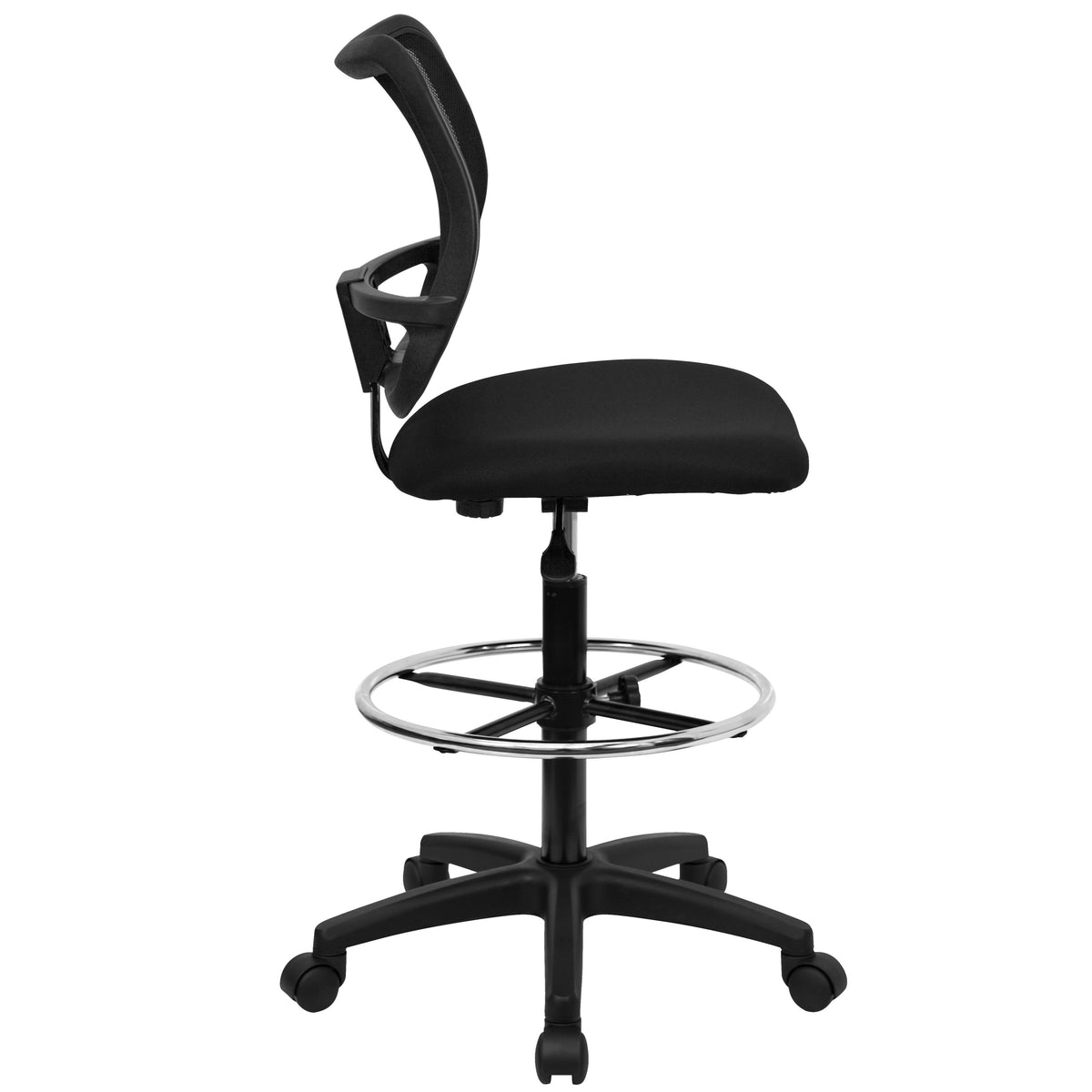 Black |#| Mid-Back Black Mesh Drafting Chair with Contoured Backrest and Adjustable Height