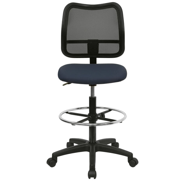 Black |#| Mid-Back Black Mesh Drafting Chair with Contoured Backrest and Adjustable Height