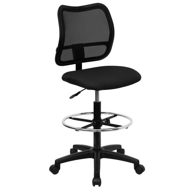 Black |#| Mid-Back Black Mesh Drafting Chair with Contoured Backrest and Adjustable Height