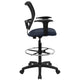 Navy Blue |#| Mid-Back Navy Blue Mesh Drafting Chair with Adjustable Arms