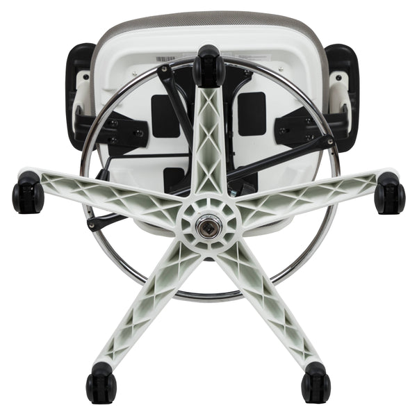 Light Gray Mesh/White Frame |#| Mid-Back Gray Mesh Ergonomic Drafting Chair/White Frame - Adjustable Foot Ring