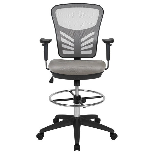 Light Gray Mesh/Black Frame |#| Mid-Back Gray Mesh Ergonomic Drafting Chair/Black Frame - Adjustable Foot Ring