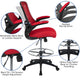 Red Mesh/Black Frame |#| Mid-Back Red Mesh Ergonomic Drafting Chair with Foot Ring and Flip-Up Arms