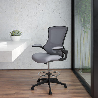 Mid-Back Mesh Ergonomic Drafting Chair with Adjustable Foot Ring and Flip-Up Arms