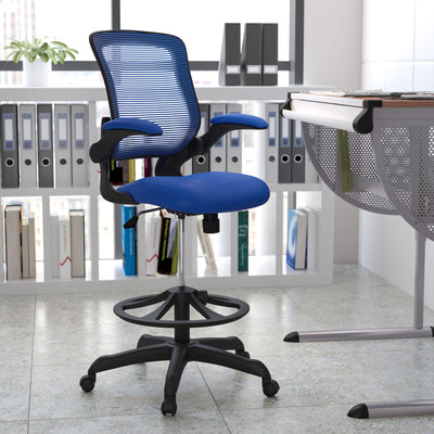 Mid-Back Mesh Ergonomic Drafting Chair with Adjustable Foot Ring and Flip-Up Arms - View 2